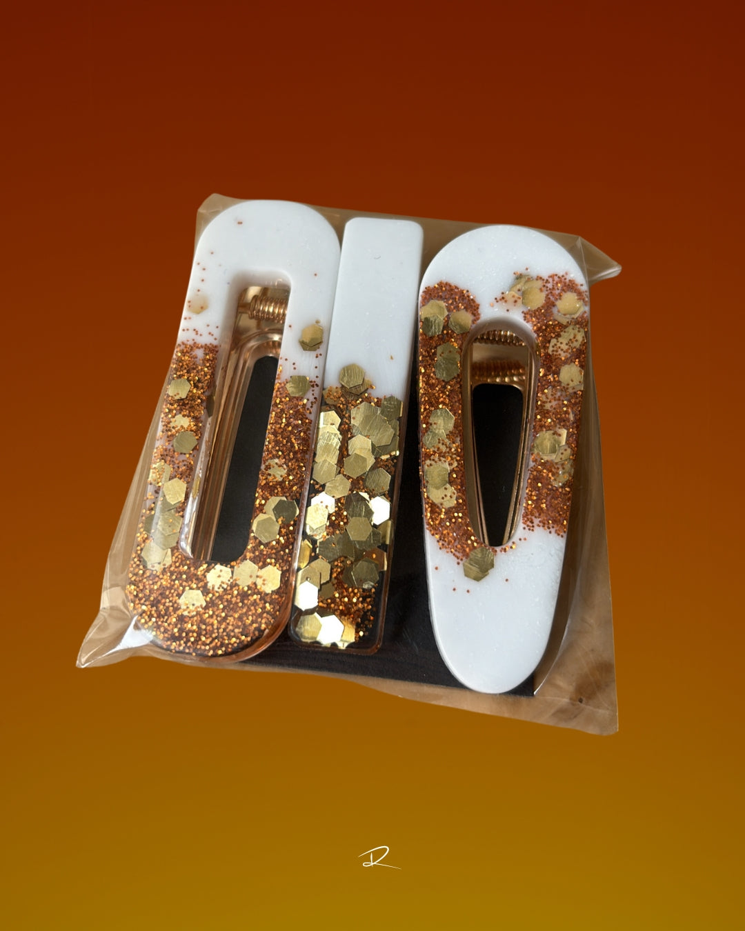 Barettes orange et gold