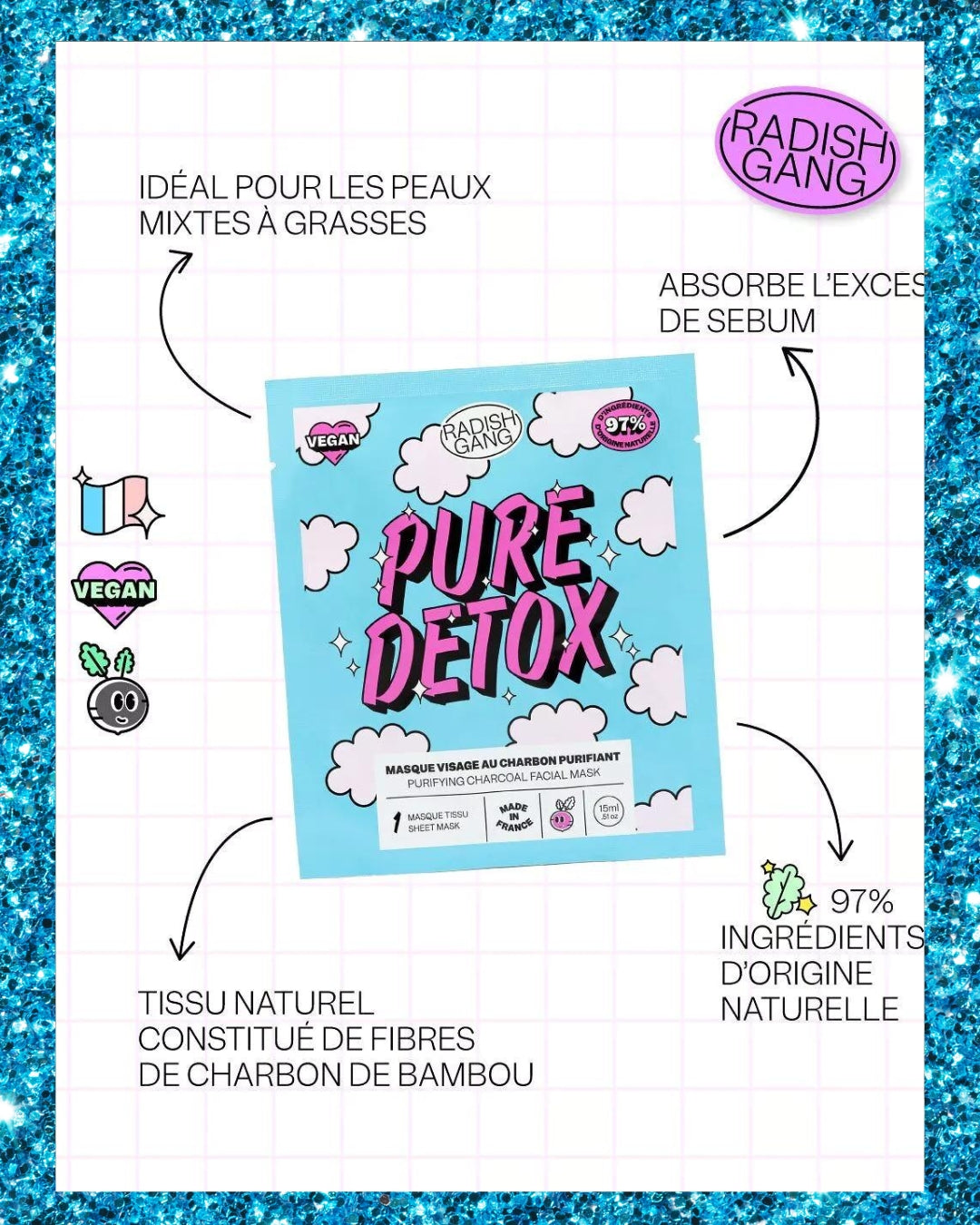 PURE DETOX - Masque tissu au charbon purifiant