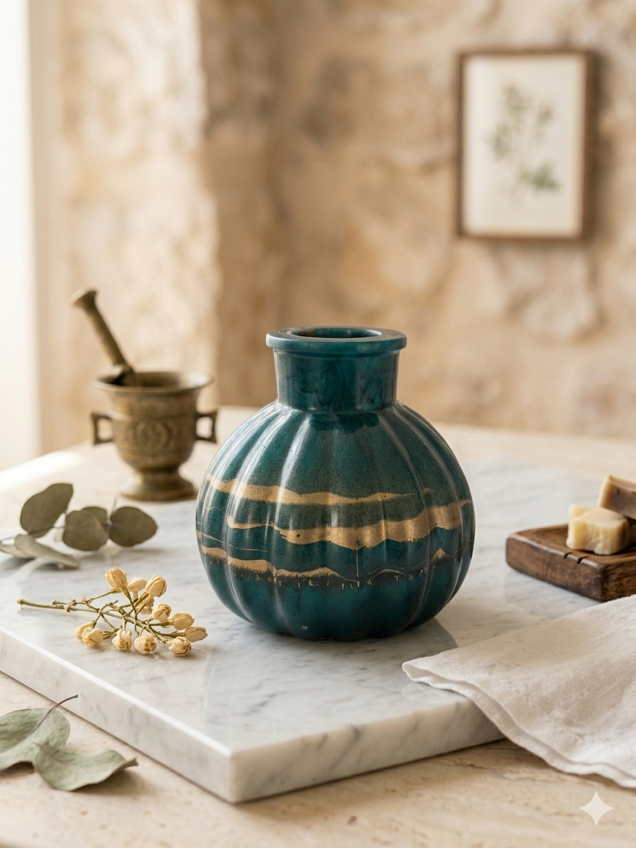 Mini Vase Artisanal en Résine – Vert Canard & Or