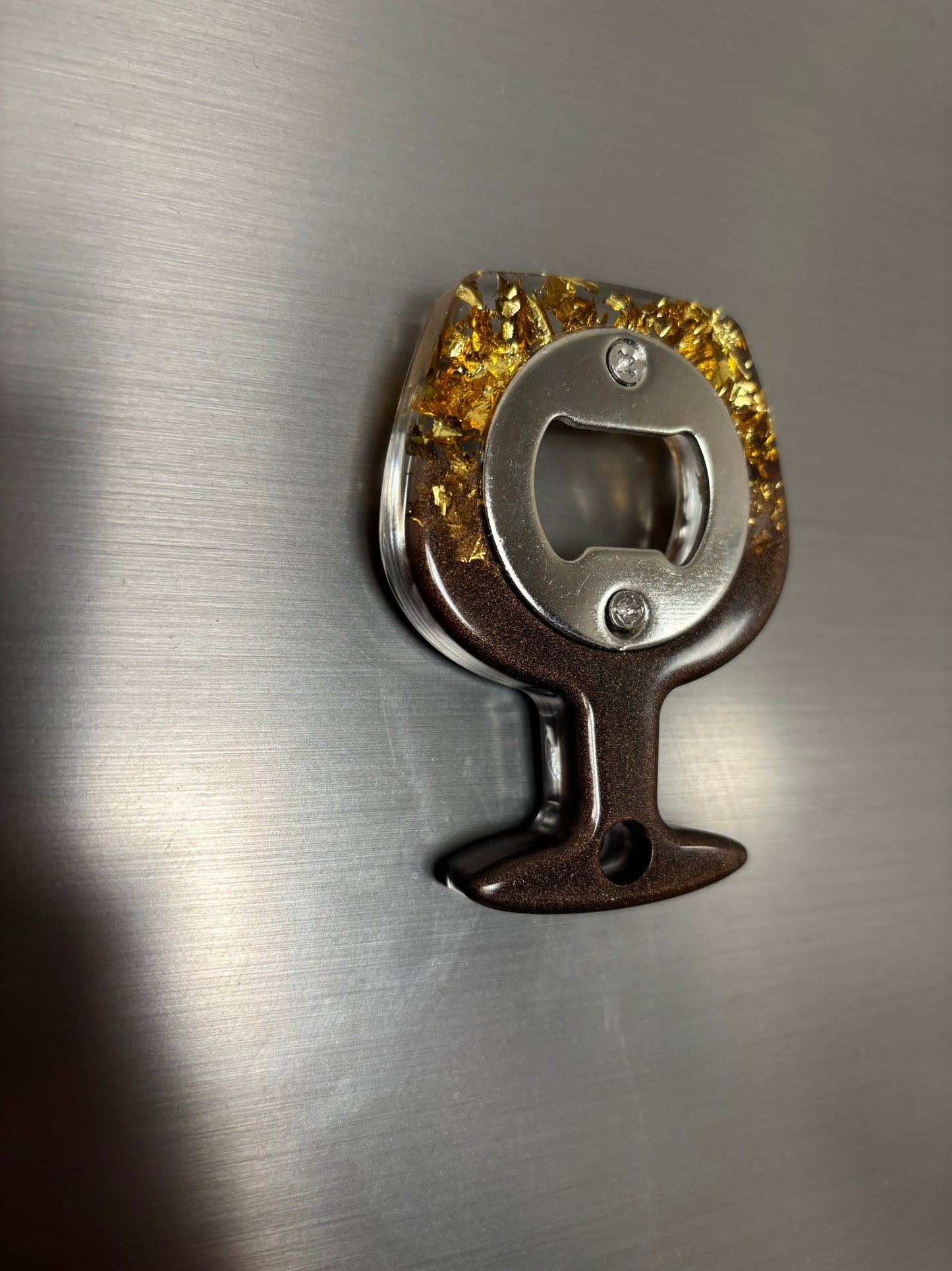Décapsuleur verre magnet marron et or