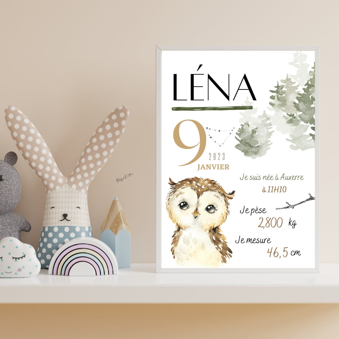 Affiche de naissance Hiboux