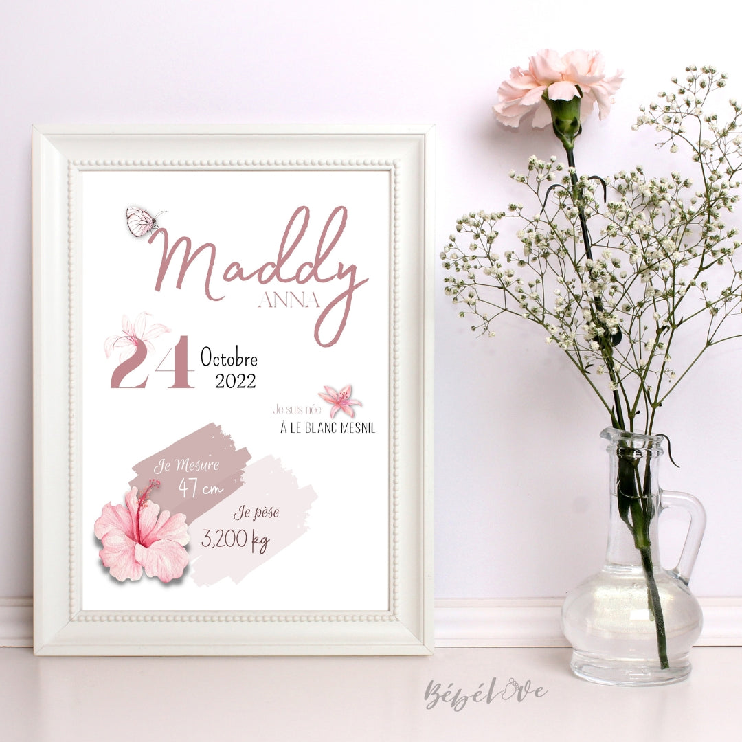 Affiche de naissance fleuris