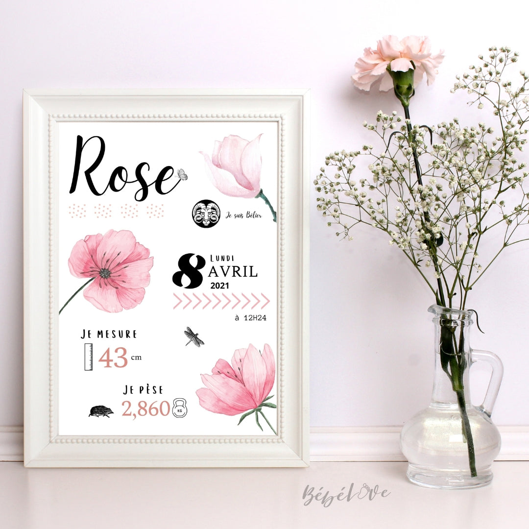 Affiche de naissance Rose