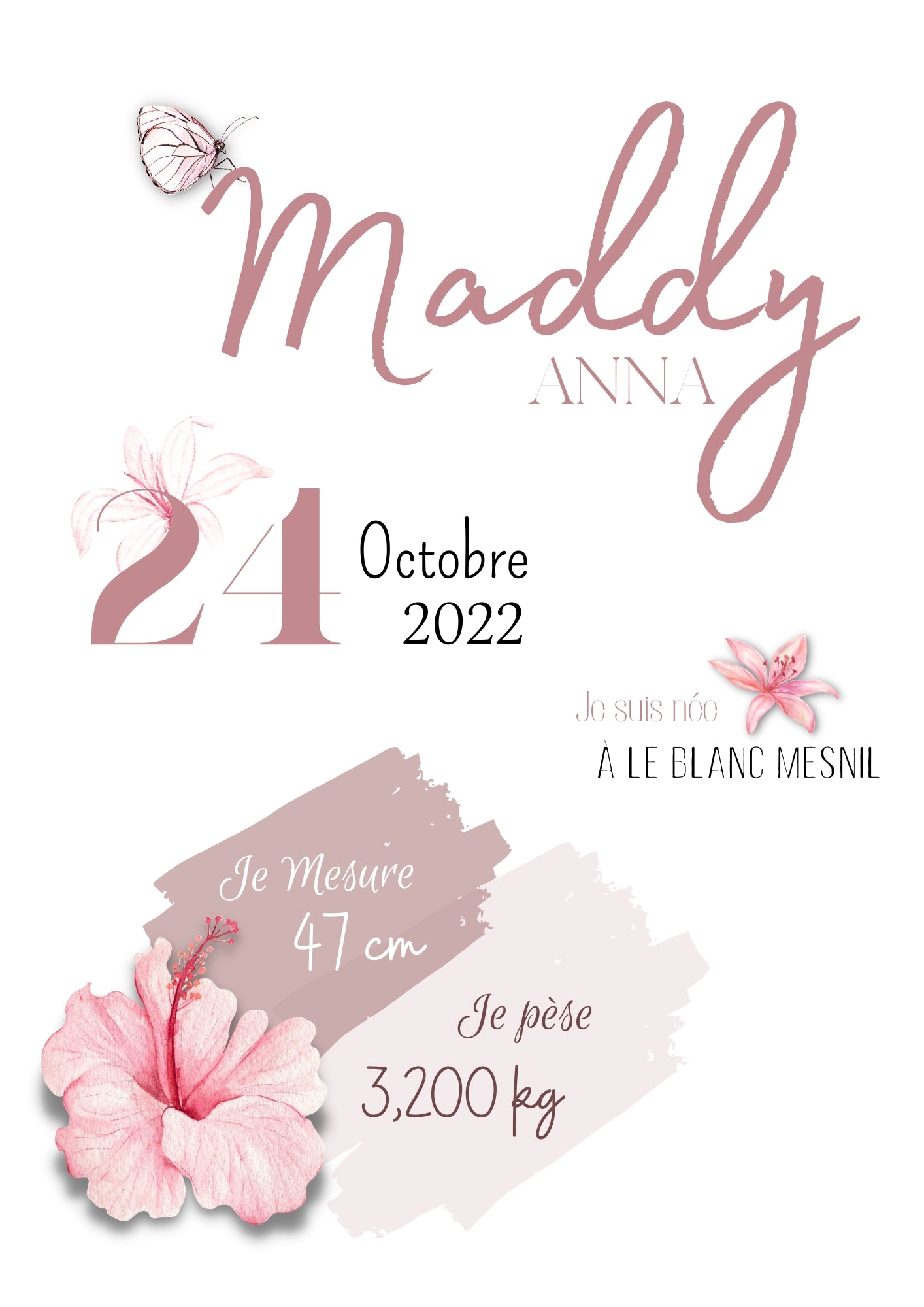 Affiche de naissance fleuris