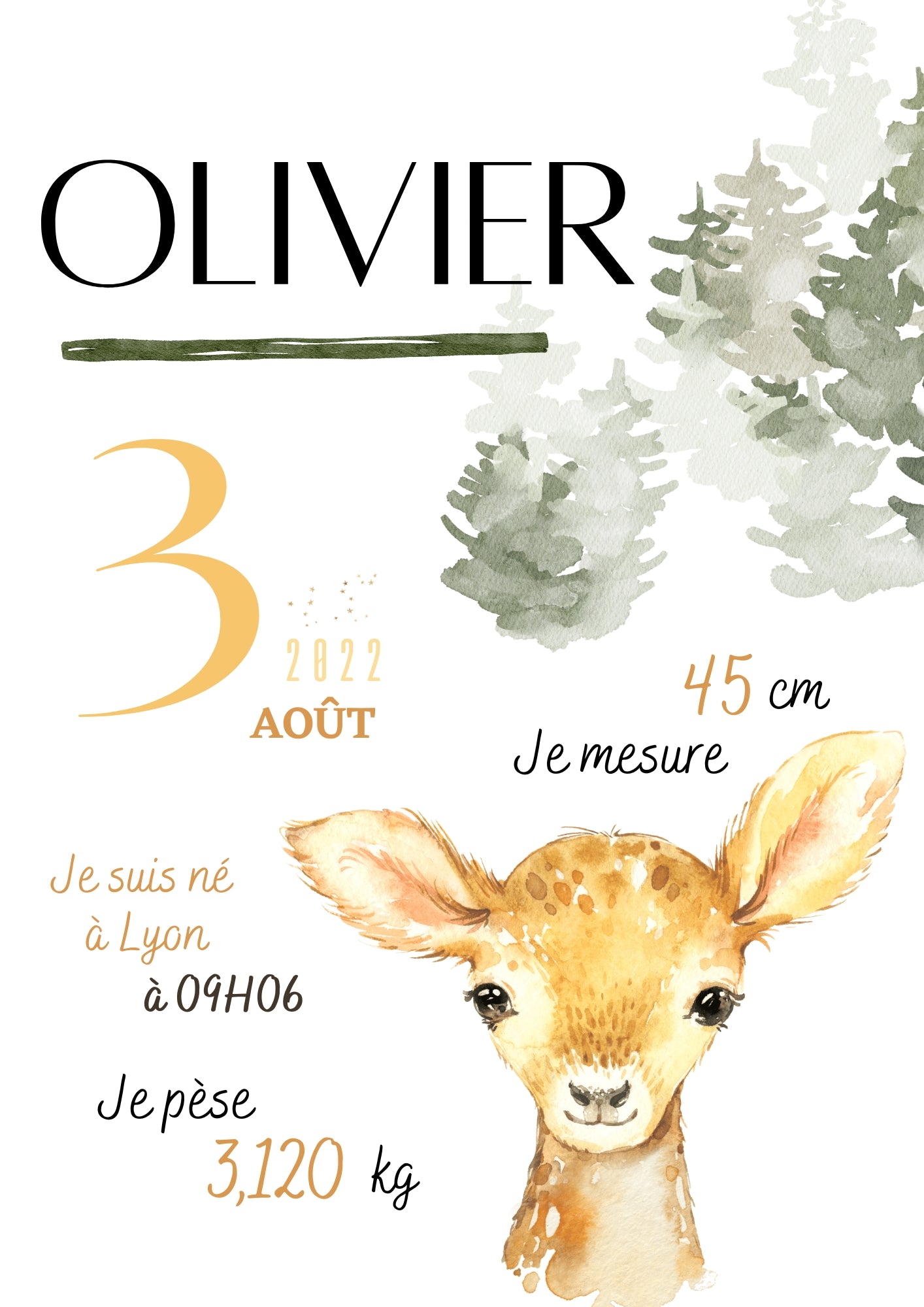 Affiche de naissance Biche