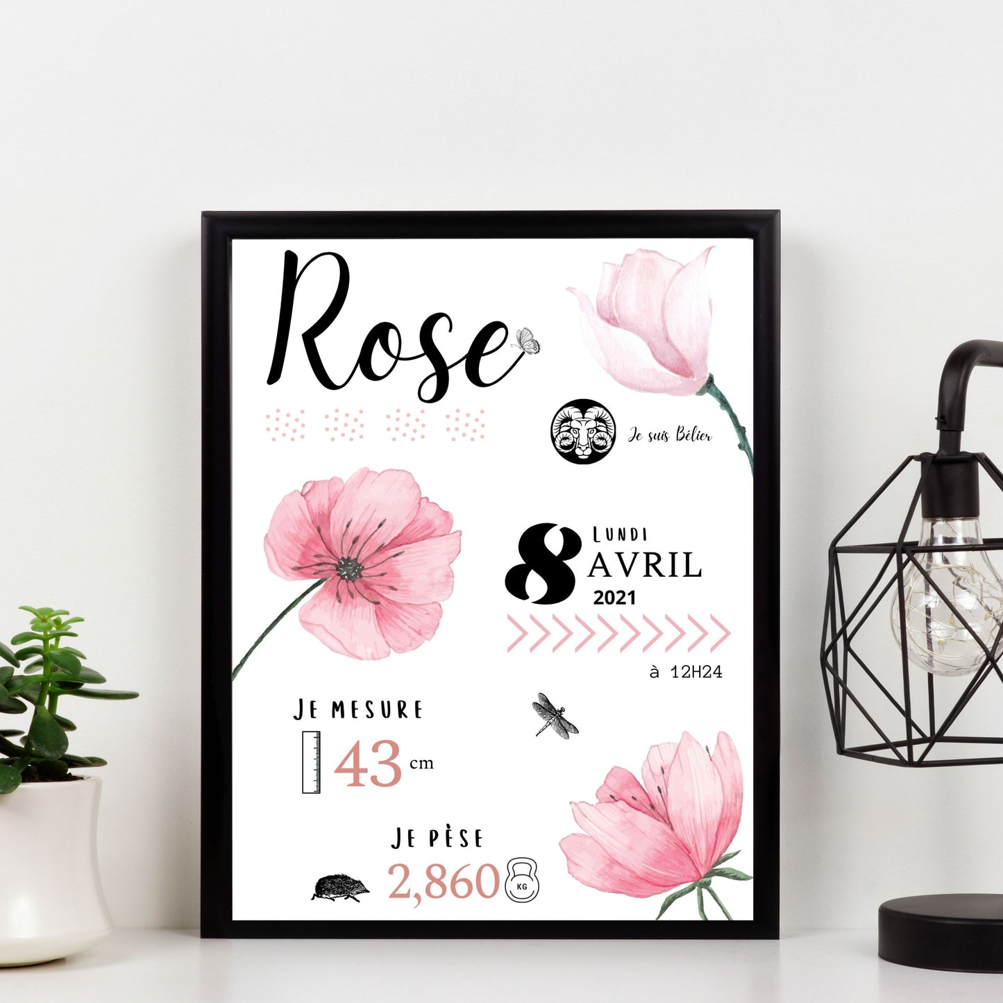 Affiche de Naissance Fleurs