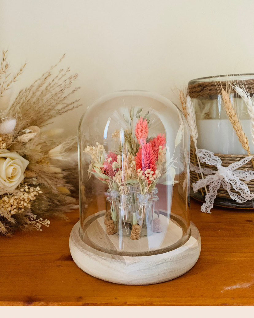 Cloche Sous Verre avec Fleurs Séchées