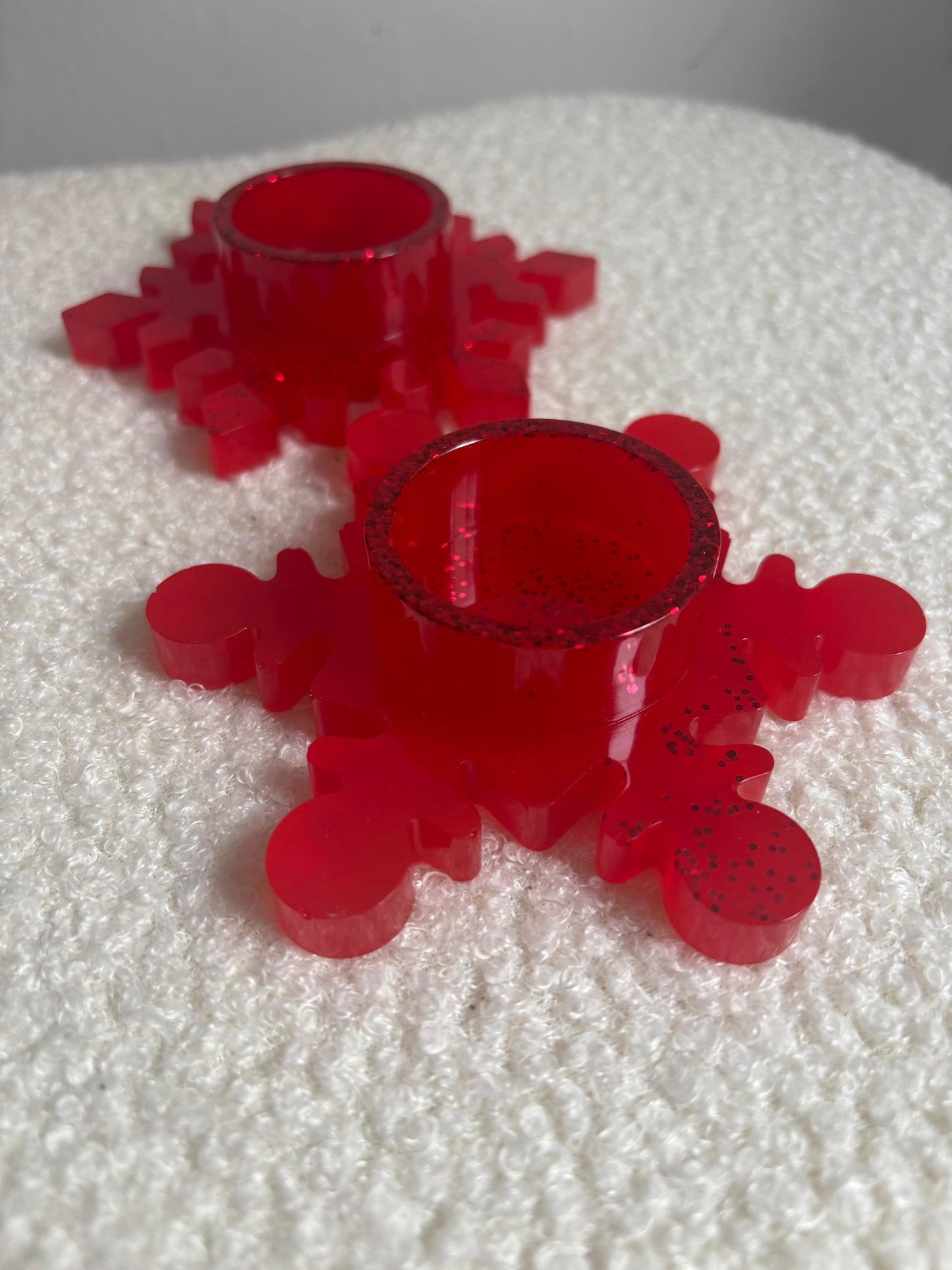 Duo flocons bougeoirs rouges