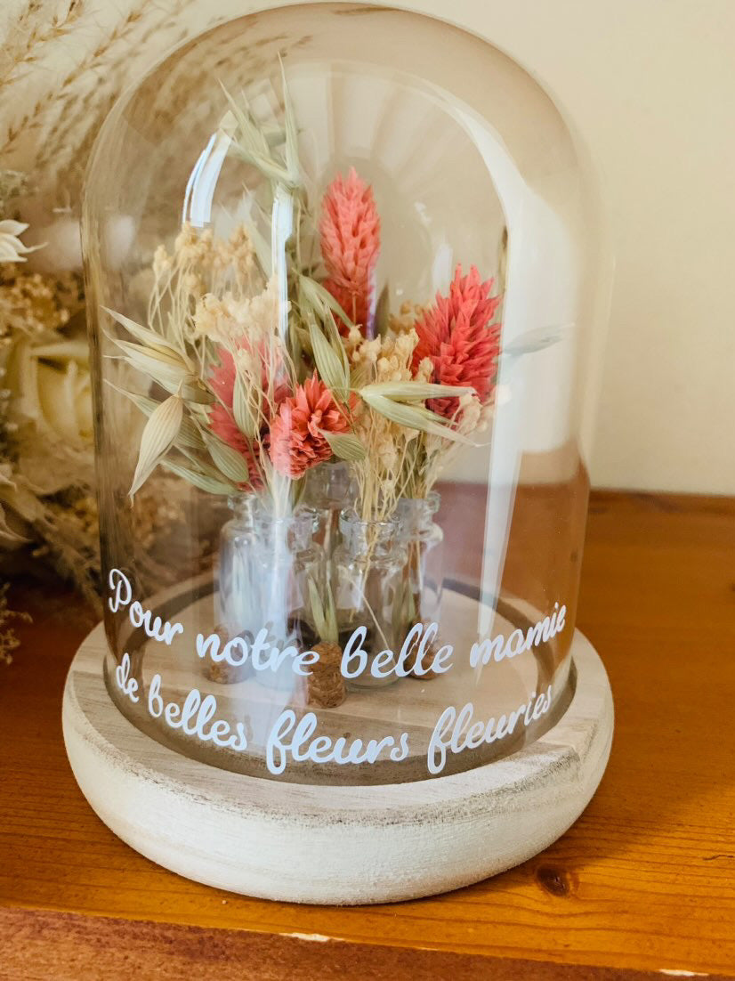 Cloche Sous Verre avec Fleurs Séchées