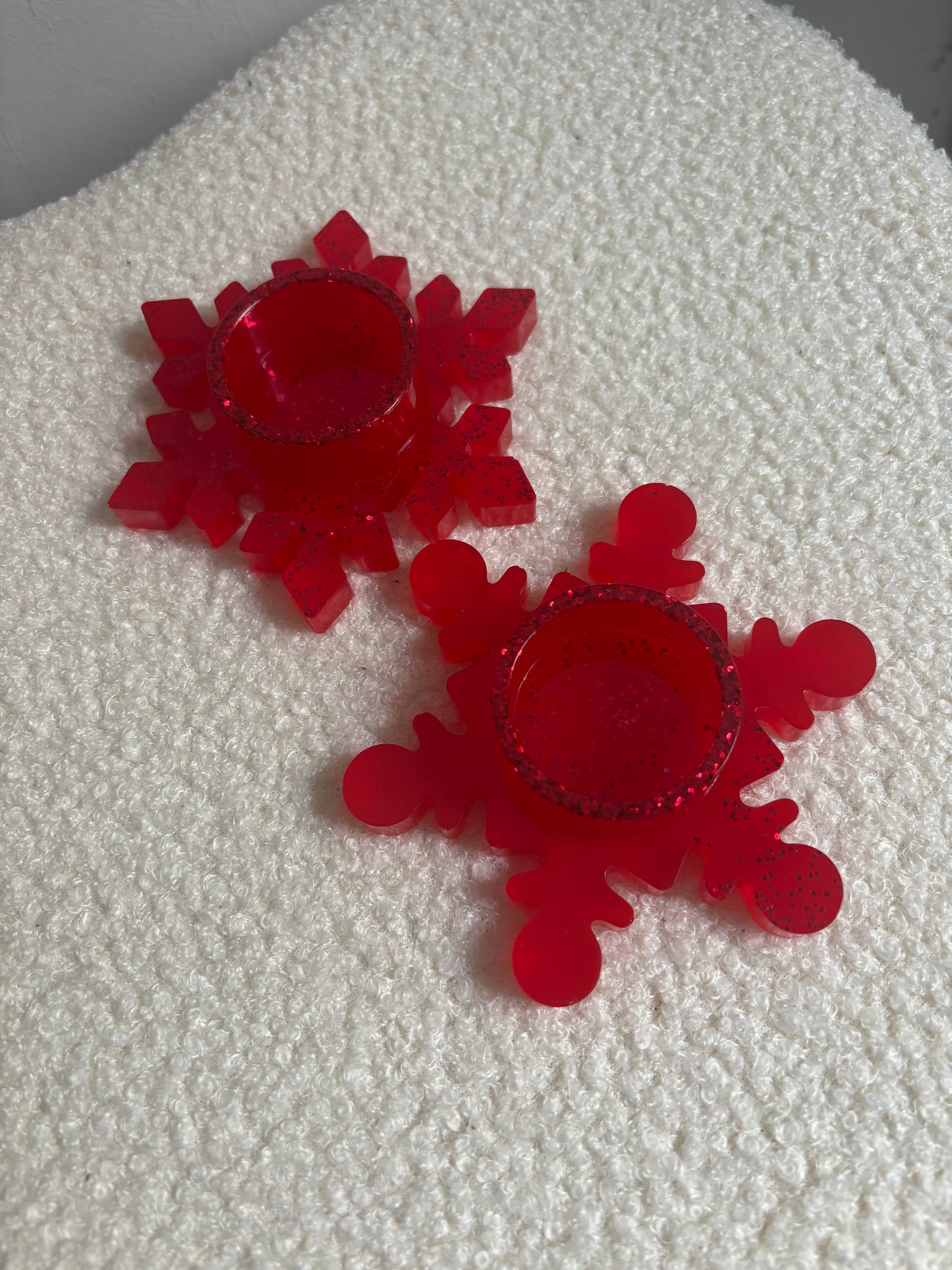 Duo flocons bougeoirs rouges