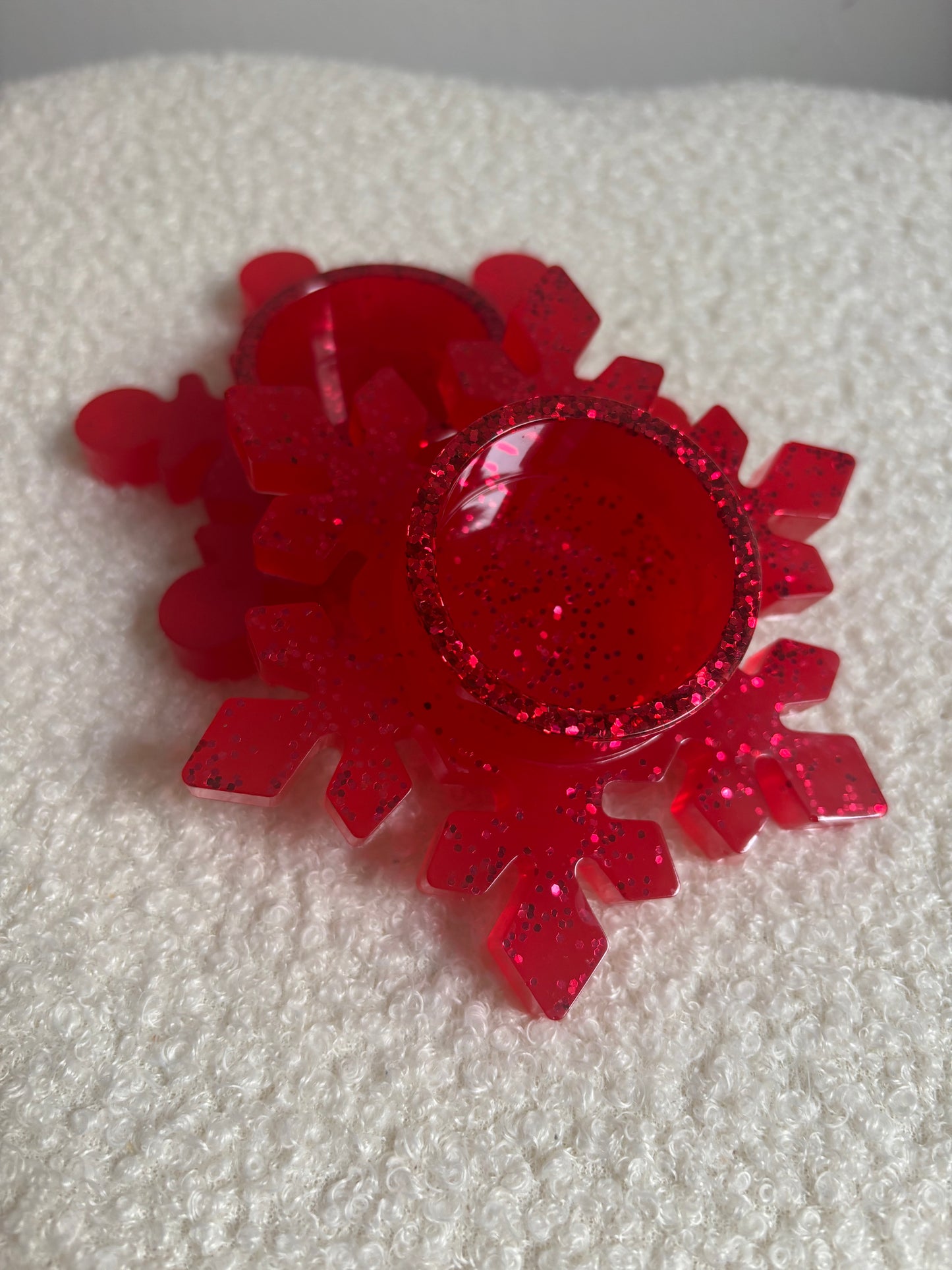 Duo flocons bougeoirs rouges