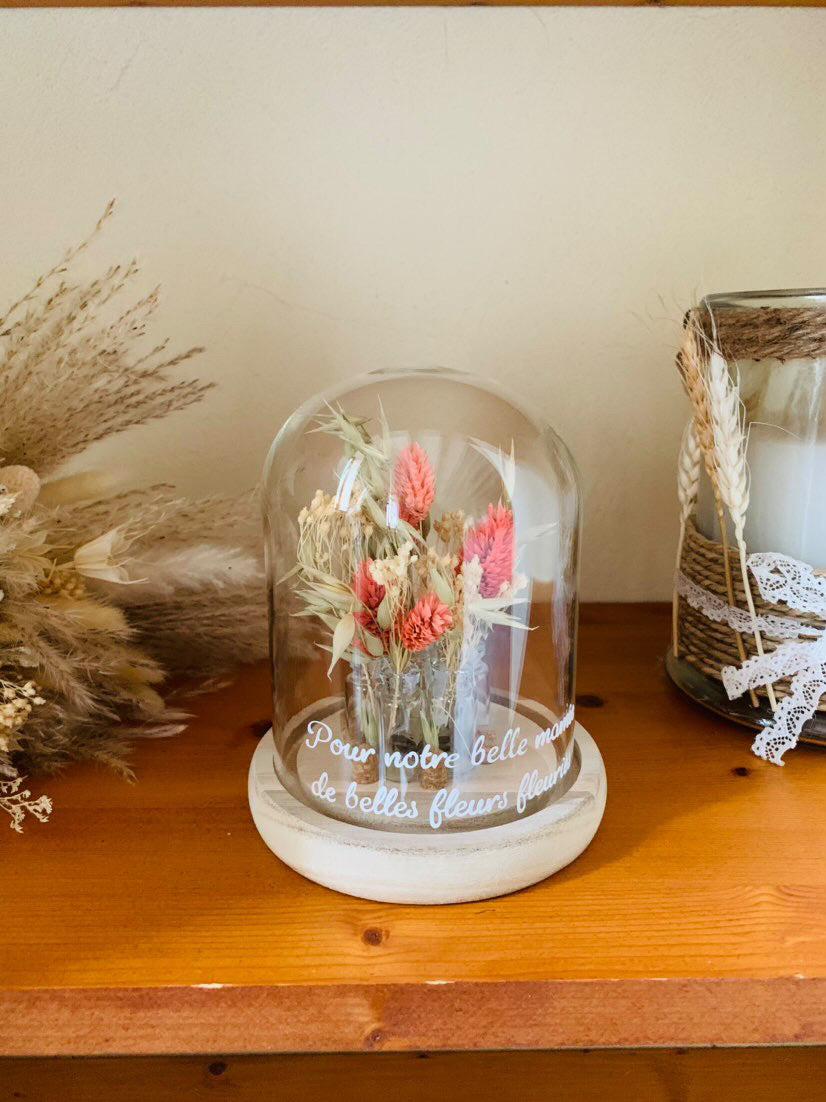 Cloche Sous Verre avec Fleurs Séchées