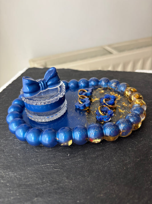 Coffret plateau boîte boucles d’oreilles bleu roi