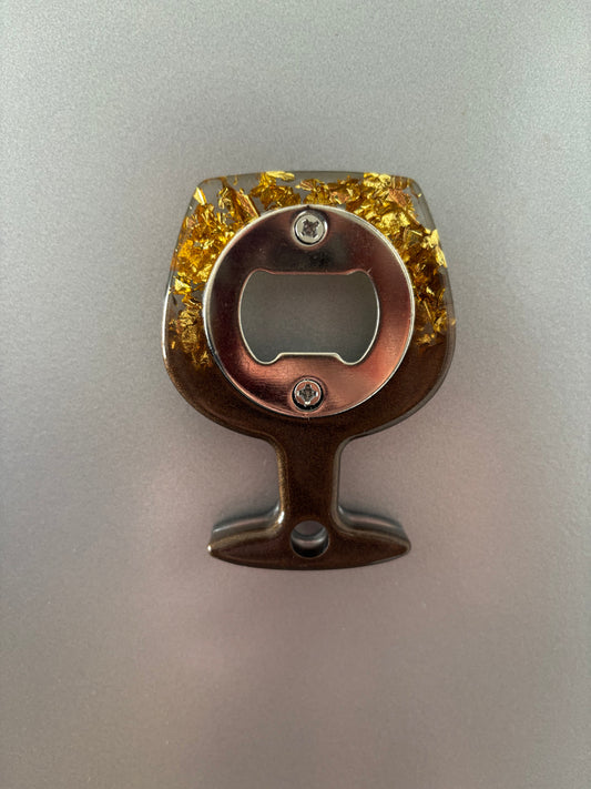 Décapsuleur verre magnet marron et or