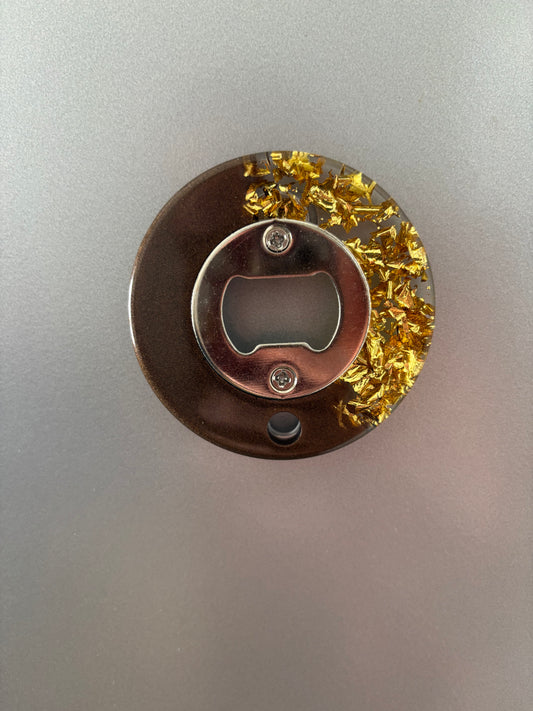 Décapsuleur rond magnet marron et or
