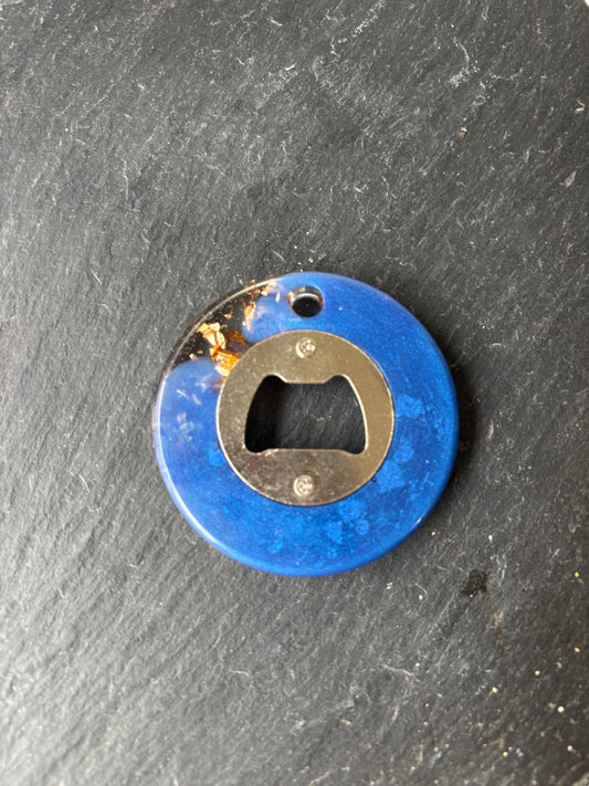 Décapsuleur bleu roi & or rond