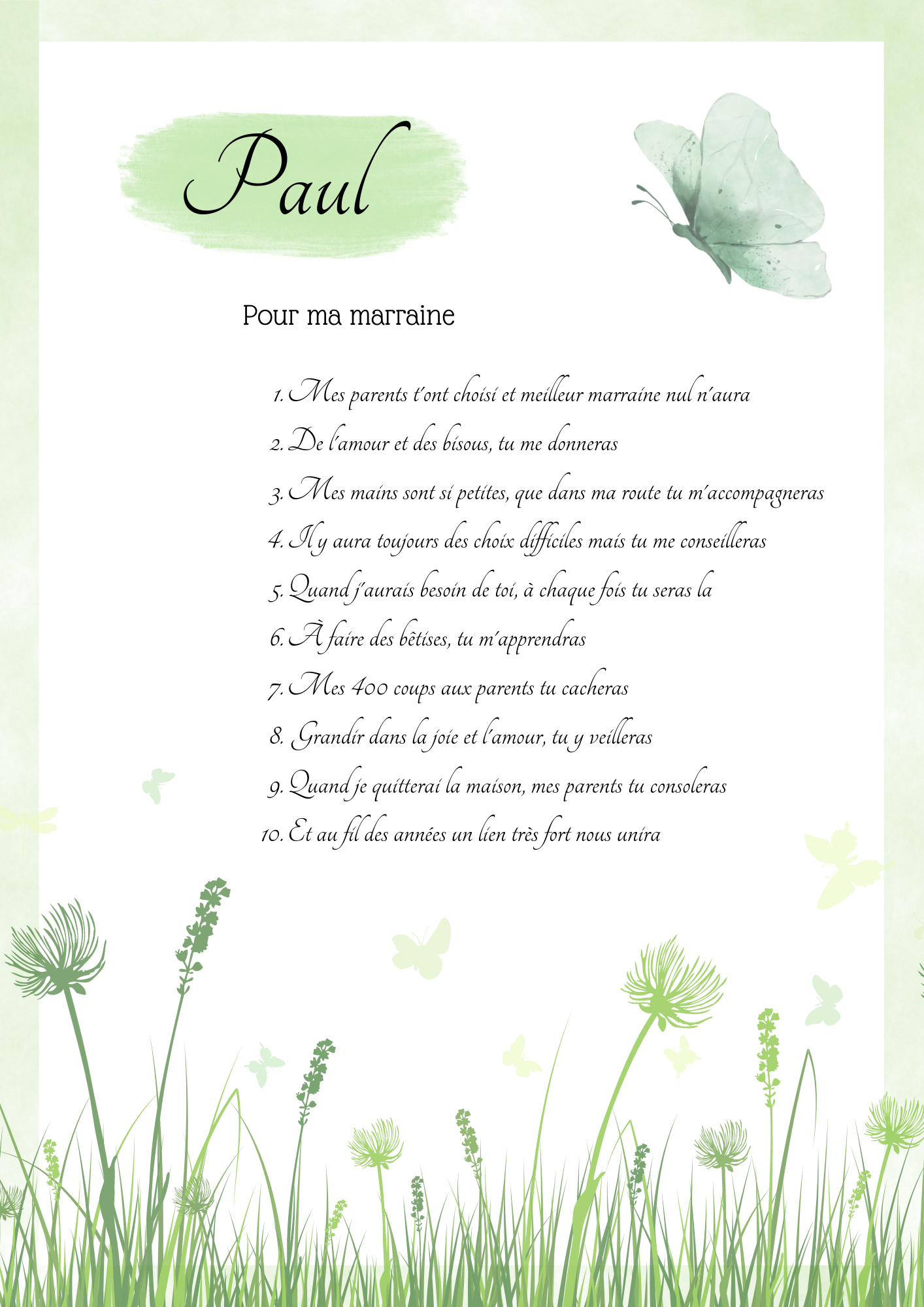 Les 10 commandements Parrain Marraine - Vert