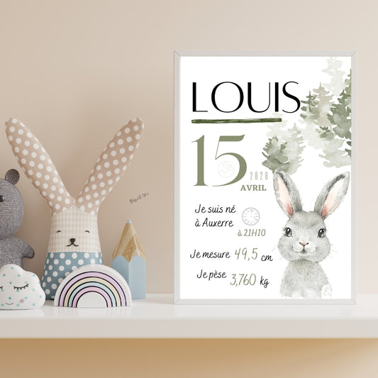 Affiche de naissance Lapin