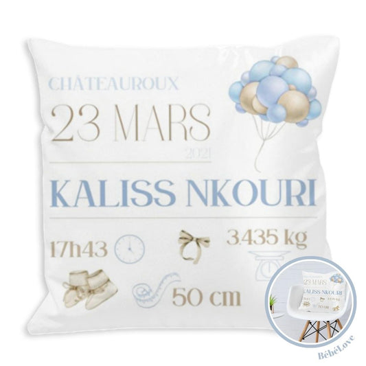 Coussin Naissance Bleu