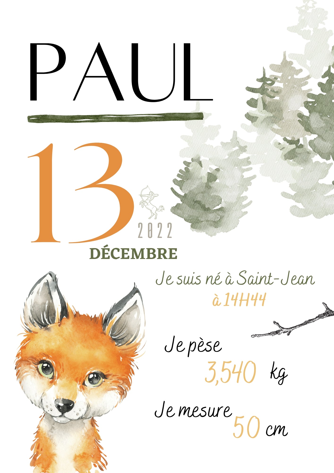 Affiche de naissance Renard